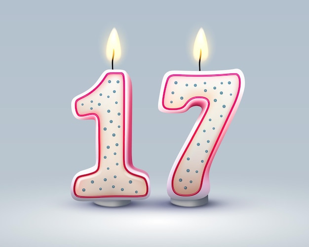 Feliz cumpleaños años 17 aniversario de la vela de cumpleaños en forma de números Vector