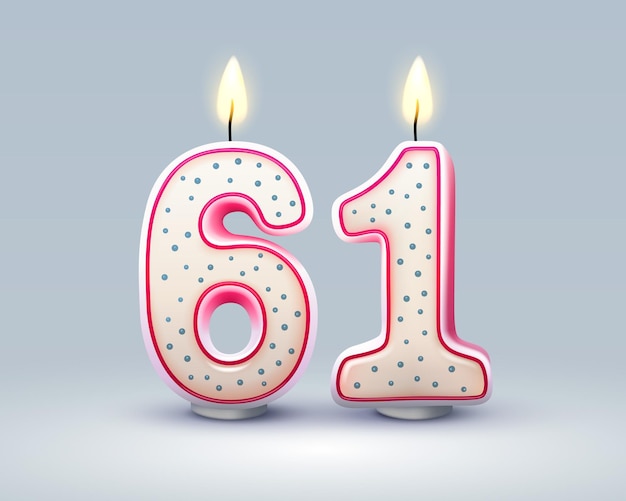 Feliz cumpleaños años 61 aniversario de la vela de cumpleaños en forma de números Vector