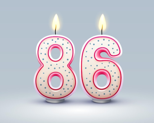 Feliz cumpleaños años 86 aniversario de la vela de cumpleaños en forma de números Vector