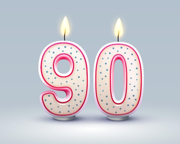 Feliz cumpleaños años 90 aniversario de la vela de cumpleaños en forma de números Vector