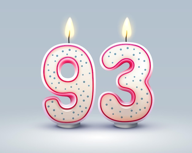 Feliz cumpleaños años 93 aniversario de la vela de cumpleaños en forma de números Vector