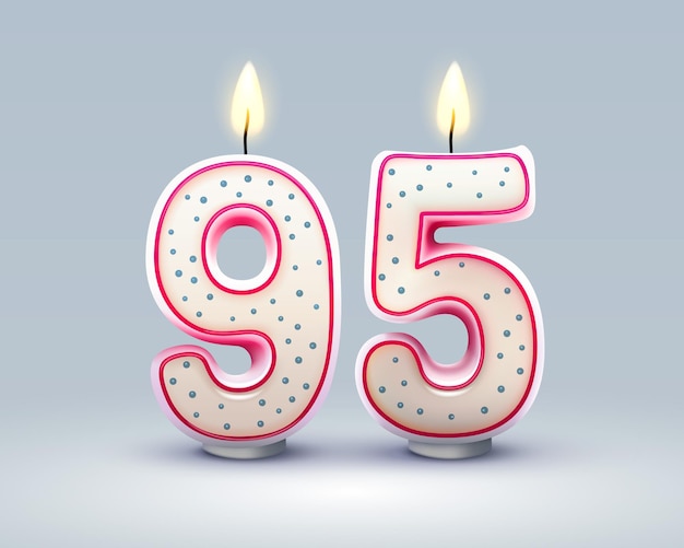Feliz cumpleaños años 95 aniversario de la vela de cumpleaños en forma de números Vector