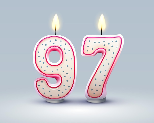Feliz cumpleaños años 97 aniversario de la vela de cumpleaños en forma de números Vector