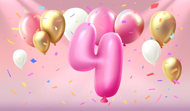 Feliz cumpleaños años aniversario de la persona cumpleaños globo números Cuatro del año