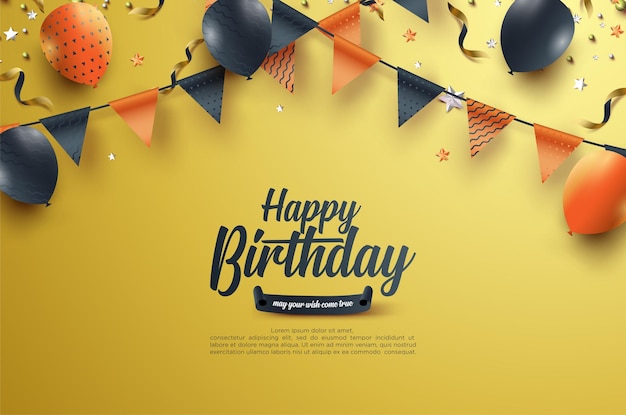 feliz cumpleaños con bandera y cinta ilustración