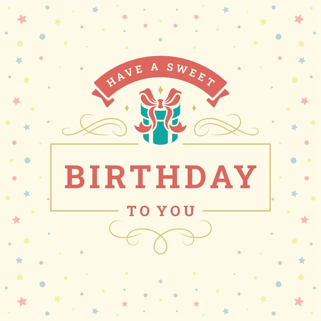 Feliz cumpleaños caja de regalo presente saludo vintage social media post plantilla vector ilustración plana