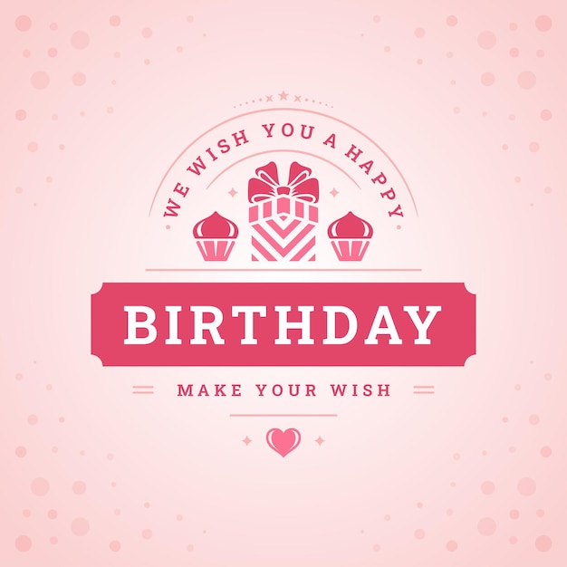 Feliz cumpleaños caja de regalo rosa cupcake saludo vintage social media post plantilla vector plano