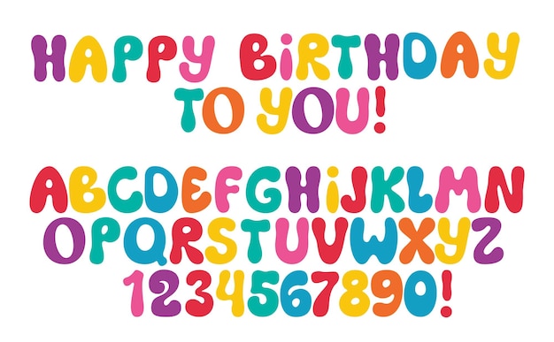Feliz cumpleaños caligrafía colorido conjunto de clipart Feliz aniversario a usted saludando con letras