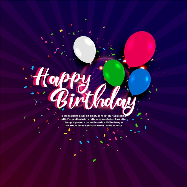 Feliz cumpleaños celebración banner con confeti y globos