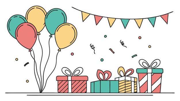 Feliz cumpleaños celebración línea de regalos ilustración ilustración vectorial