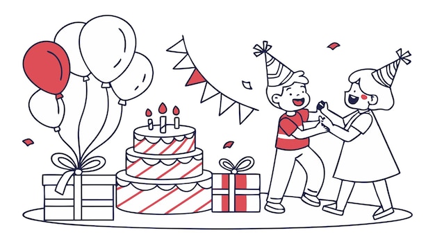 Feliz cumpleaños celebración línea de regalos ilustración ilustración vectorial