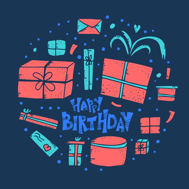 Feliz cumpleaños cita dibujada a mano Ilustración vectorial