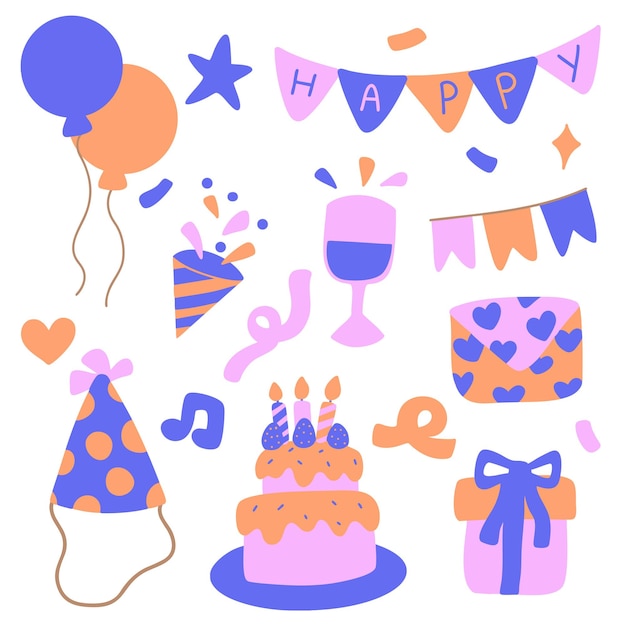 Feliz cumpleaños Clipart Conjunto de globos pasteles y confeti