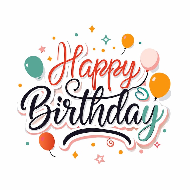 Feliz cumpleaños con coloridos globos y estrellas