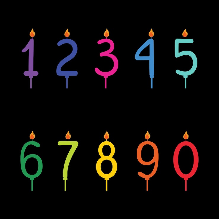 Vector feliz cumpleaños conjunto de números de velas dibujados a mano en fondo oscuro