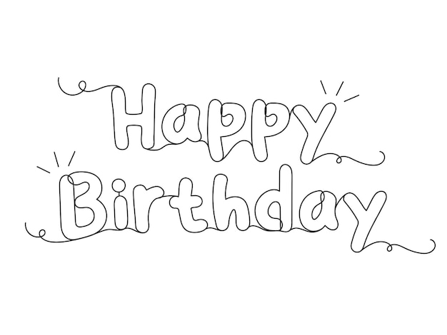 Feliz cumpleaños continuo una línea de arte dibujo ilustración vectorial aislado