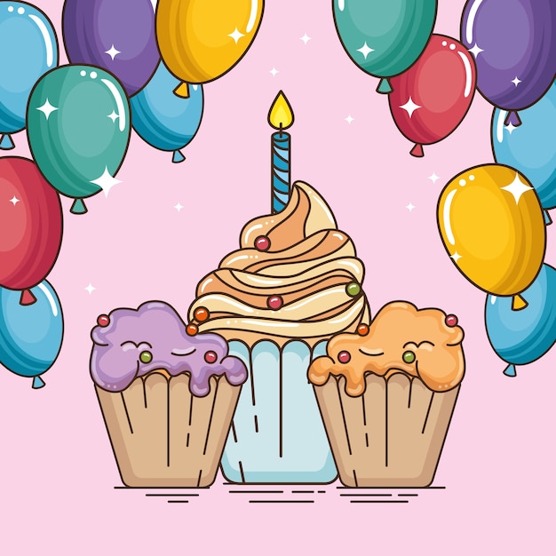 Feliz cumpleaños cupcake diseño