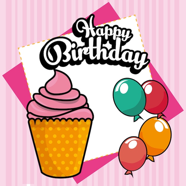 Feliz cumpleaños, cupcake, tarjeta