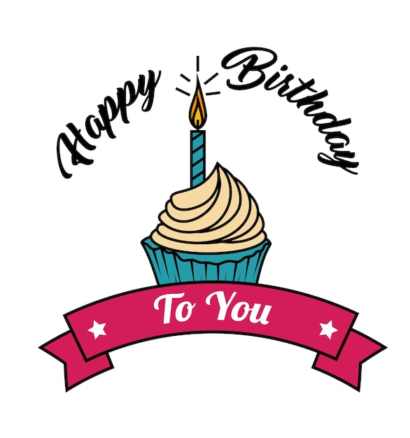 Feliz cumpleaños, cupcake, tarjeta