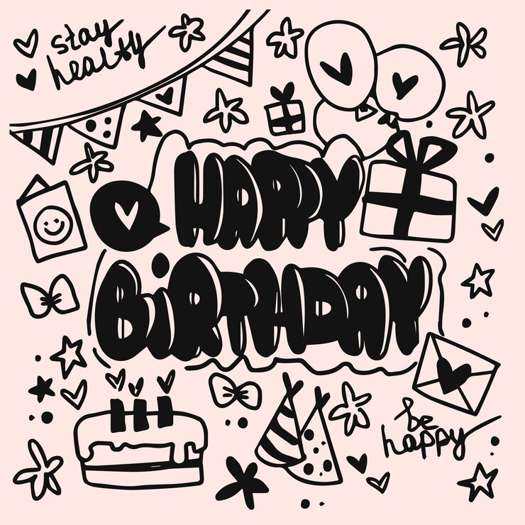 Feliz cumpleaños doodle vector ilustraciones en segundo plano