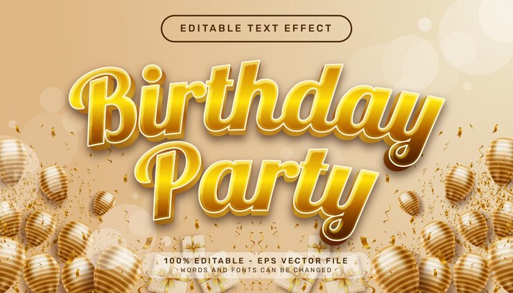 Vector feliz cumpleaños efecto de texto editable 3d color dorado