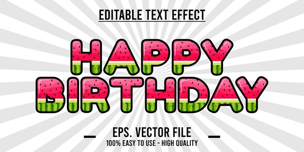 Feliz cumpleaños efecto de texto de sandía
