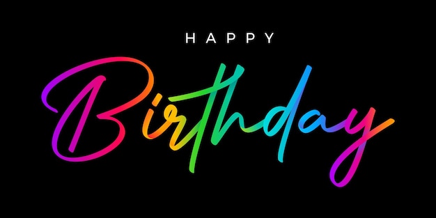Feliz cumpleaños escrito con líneas coloridas en ilustración vectorial de fondo negro