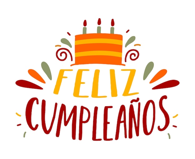 Feliz cumpleaños en españa letras en español con pastel y florituras vector  | Vector Premium