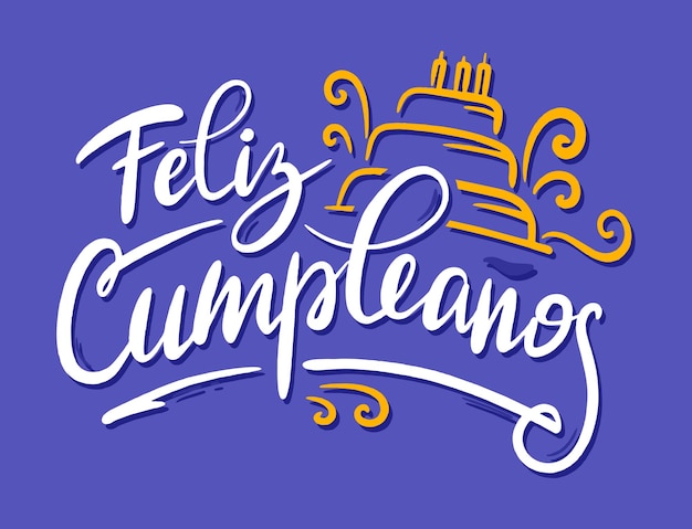 Vector feliz cumpleaños en españa letras en español con pastel y florituras vector