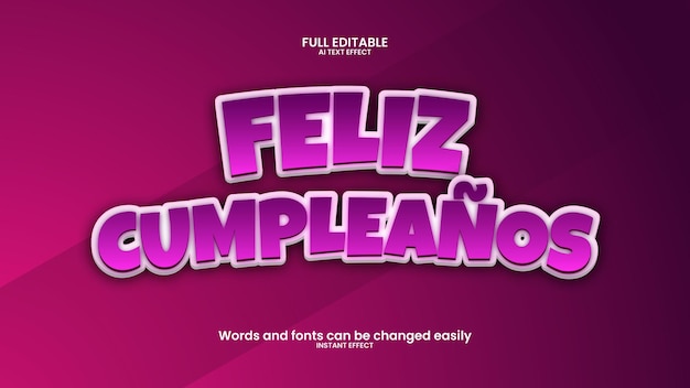 Vector feliz cumpleaños en español feliz cumpleaos efecto de texto 3d