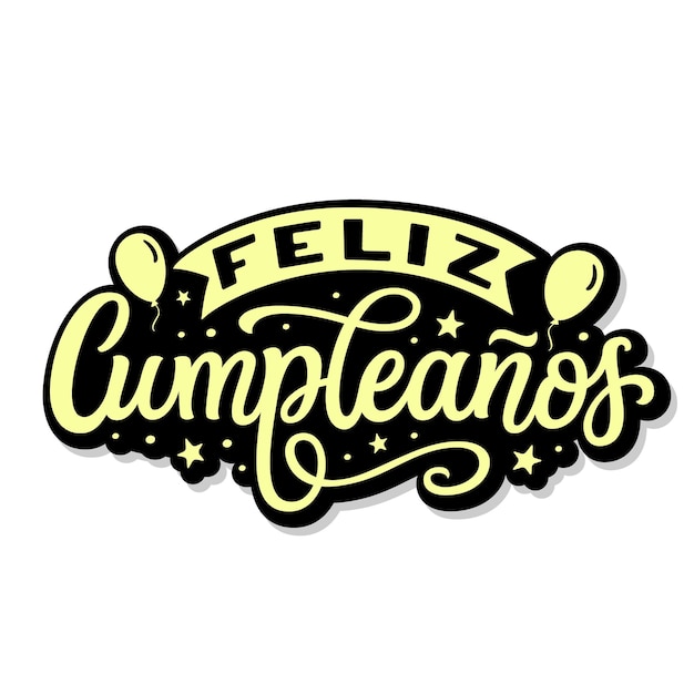 Vector feliz cumpleaños, en, español, mano, letras