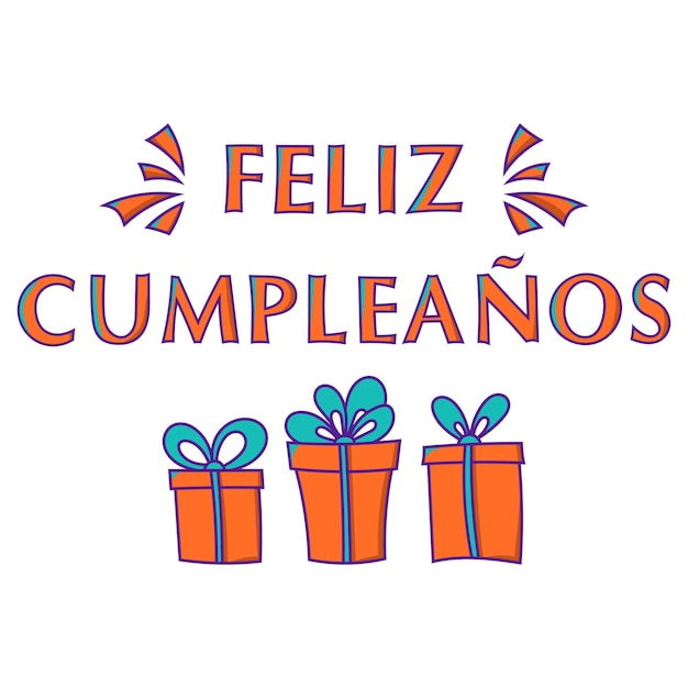 Feliz cumpleaños en español Postal en colores vivos con felicitaciones y cajitas de regalo xA