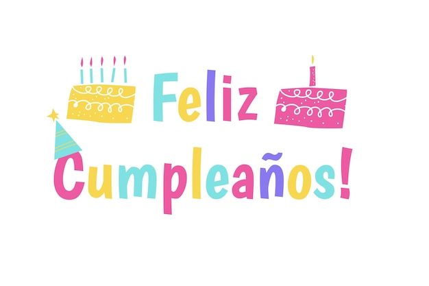 Feliz cumpleaños en español. Tarjeta de felicitación de cumpleaños