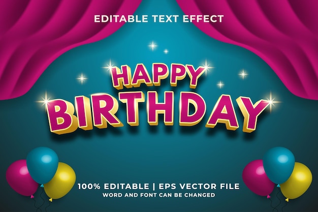 Feliz cumpleaños estilo de plantilla de efecto de texto editable Vector Premium