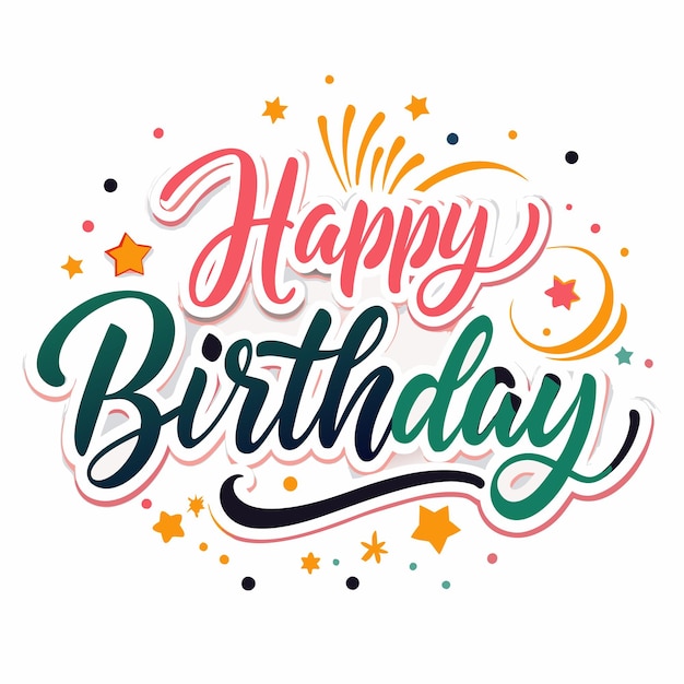 Feliz cumpleaños con estrellas de colores y confeti
