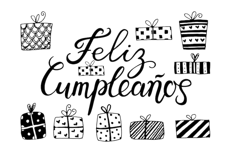 Vector feliz cumpleanos feliz cumpleaños en idioma español dibujo a mano letras vector doodle ilustración