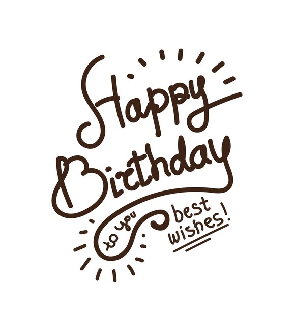 Feliz cumpleaños festivo. Estilo de diseño popular retro moderno. Estilo vintage de los años 20, 60. Carteles, sellos, carteles monocromáticos marrones. Script, tipografía de fuentes sans serif