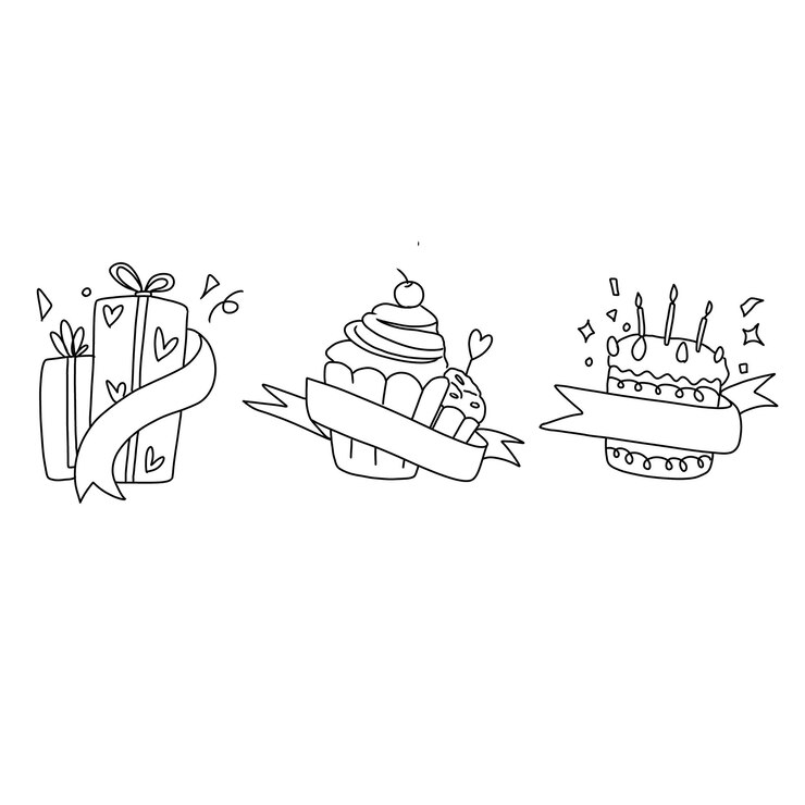 Vector feliz cumpleaños fiesta dibujado a mano doodle ilustraciones vector conjunto