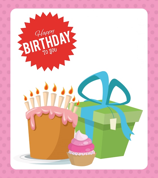 Feliz cumpleaños fiesta fiesta dulce pastel cupcake y regalo