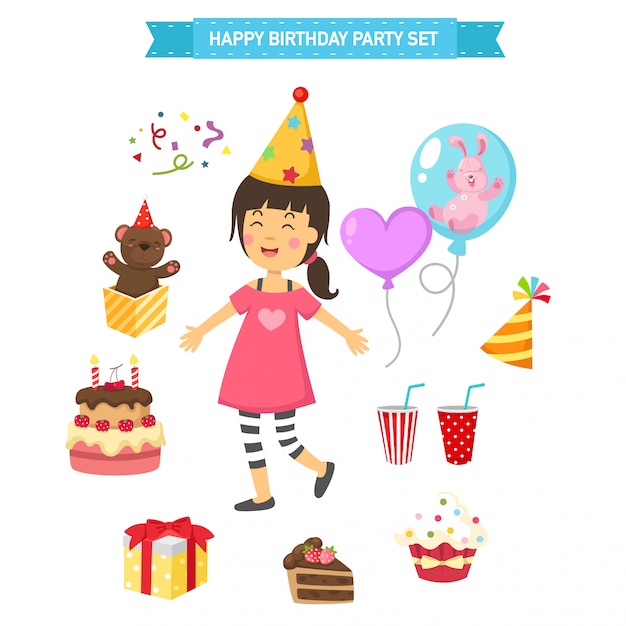 Feliz cumpleaños fiesta niños set ilustración