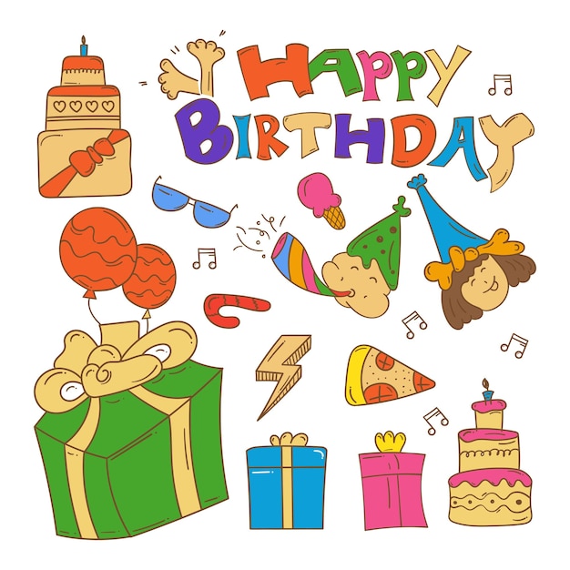 Feliz cumpleaños fondo doodle