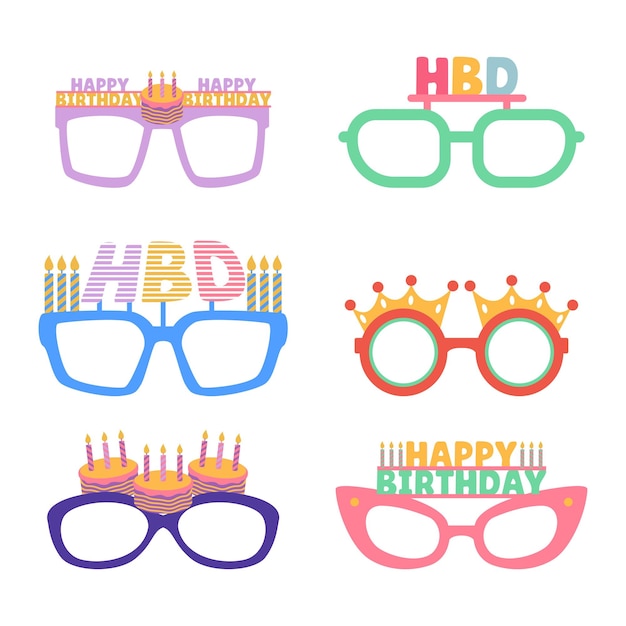 Feliz cumpleaños gafas dibujos animados diseño plano ilustración