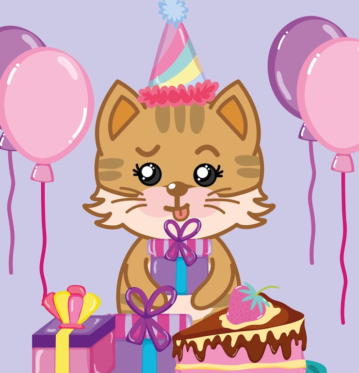 Vector feliz cumpleaños gato