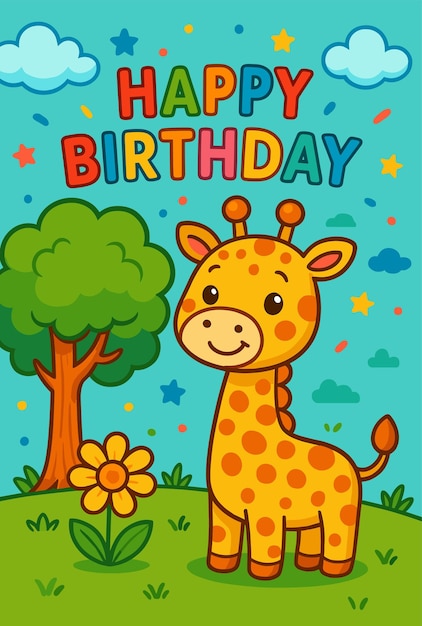 Feliz cumpleaños Girafa Diseño de ilustraciones