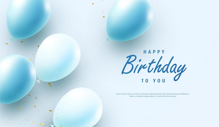Feliz cumpleaños globo fondo blanco y azul.
