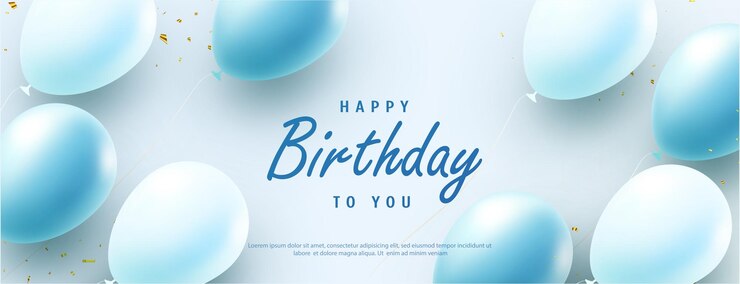 Feliz cumpleaños globo fondo blanco y azul.