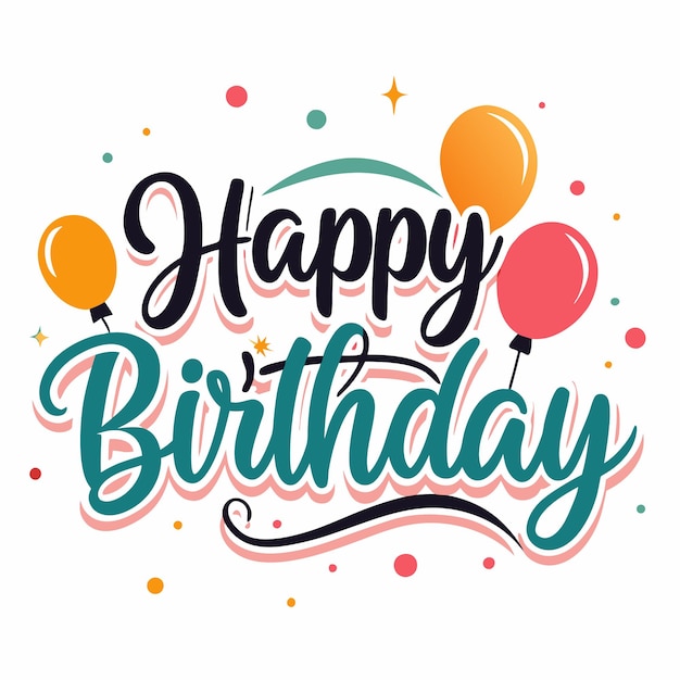 Feliz cumpleaños con globos de colores y confeti.