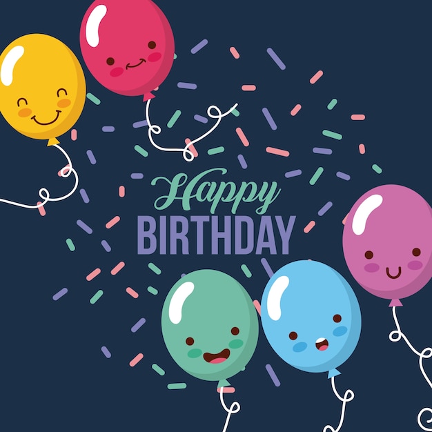 Vector feliz cumpleaños globos kawaii