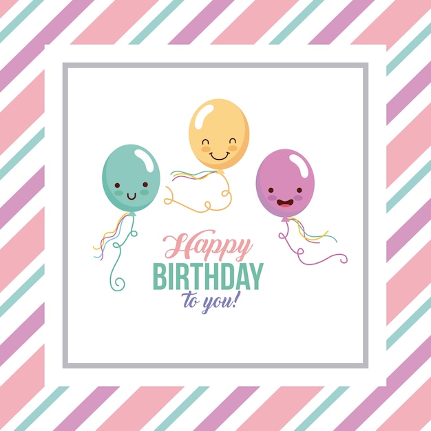 Vector feliz cumpleaños globos kawaii