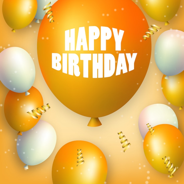 Vector feliz cumpleaños globos naranjas y blancos con uno grande